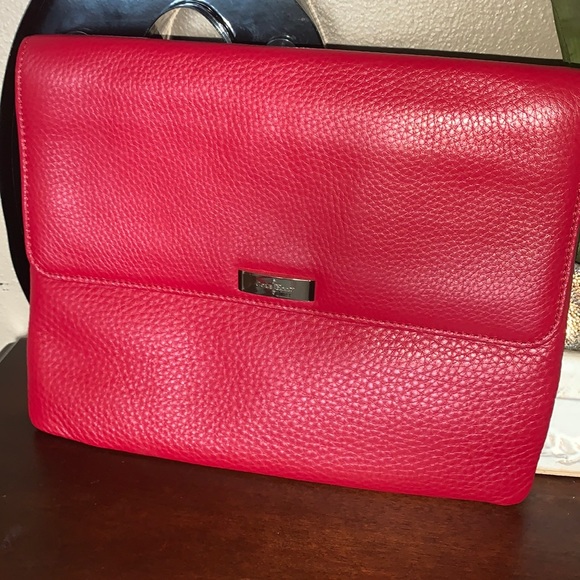 Cole Haan Handbags - Cole Haan Red Pebbled Leather Fold Over Clutch
